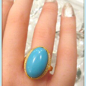 turquoise oval cut natural gemstone 14 gold filled ladies unique Italian ring 7
